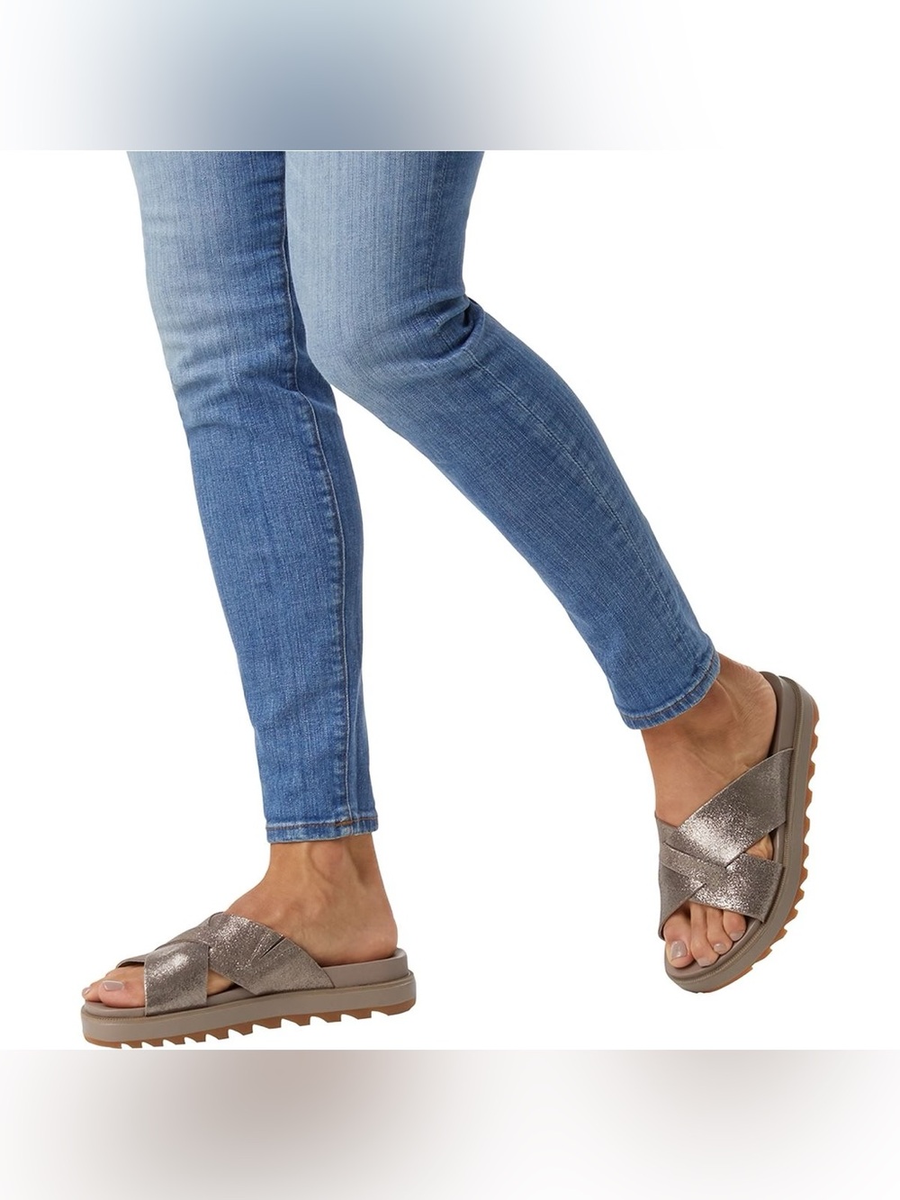 Sorel Women’s Roaming Criss Cross Slide Sandal Leather Metallic Casual Size 8